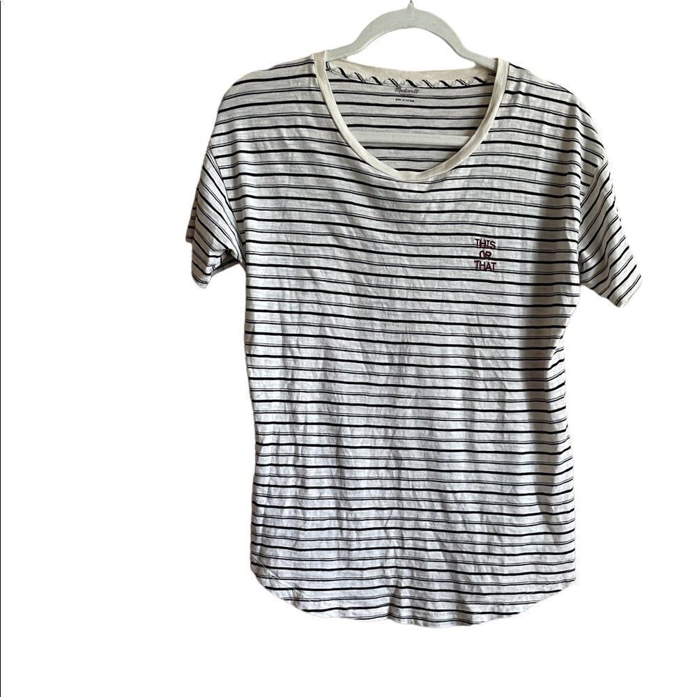Madewell black white striped top  sz small‎
